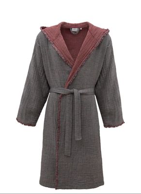 Ecocotton Muna Heren Badjas 100% Organisch Katoen Inject Bordeaux-Anthraciet