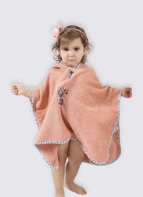 Ecocotton Melodica Baby Poncho 100% Biologisch Katoen Geborduurd Zalm 2-5 Jaar