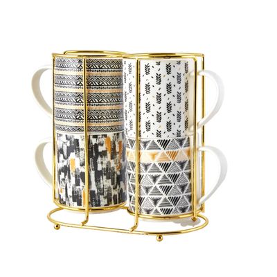 Karaca Nigrum 5-Piece Porcelain Mug Set with Stand