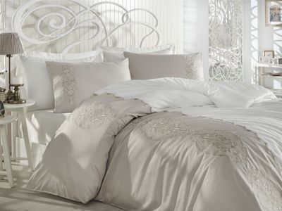 Dantela Elegance Tweepersoons Geborduurd Katoensatijn Dekbedovertrek Set