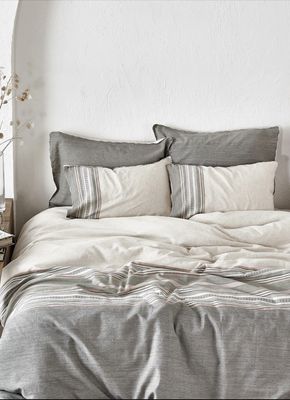 Ecocotton Dila Tweepersoons Dekbedovertrek Set 100% Biologisch Katoen Linnen Beige-Groen 200x220 Cm