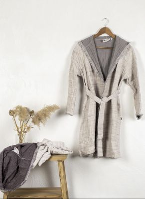 Ecocotton Muna Dames Badjas 100% Biologisch Katoen Inject Grijs-Paars