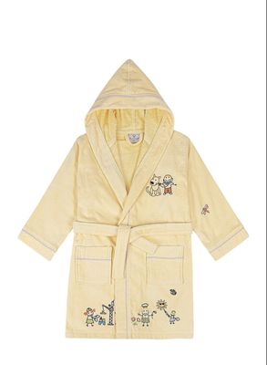 Ecocotton Carnaval Unisex Kinderbadjas 100% Biologisch Katoen Geborduurd Geel