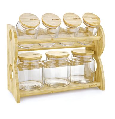 Bambum Bench 8 Pcs Spice Set with Stand, 2 Layers Horizontal