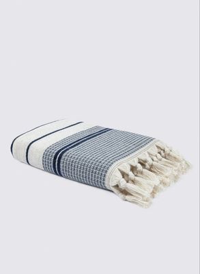 Ecocotton Arden Hand Face Towel 100% Organic Cotton Blended Hemp Towel Navy Blue-Beige 50x90 Cm