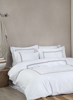 Ecocotton Line tweepersoons Dekbedovertrek Set 100% organisch katoen Satijn Geborduurd Wit 200x220 Cm