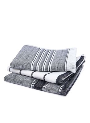 Ecocotton Elis 3-Piece Drying Towel 100% Organic Cotton Yarn Dyed Special Weaving Black-Cream 40X60 Cm