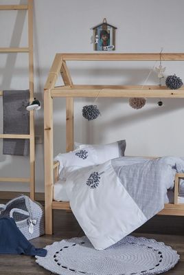 Ecocotton Mimosa Baby Boy Dekbedovertrek Set 100% Organisch Katoen Handgeborduurd Grijs 100x150 Cm