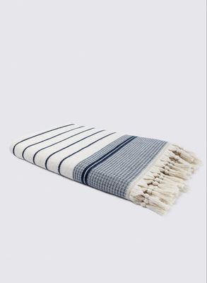 Ecocotton Arden Bath Towel 100% Organic Cotton Blended Hemp Towel Navy Blue-Beige 80x150 Cm