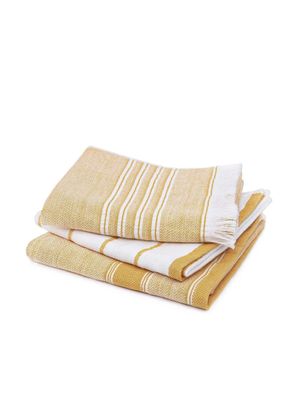 Ecocotton Elis 3-Piece Drying Towel 100% Organic Cotton Yarn Dyed Special Woven Yellow-Cream 40X60 Cm
