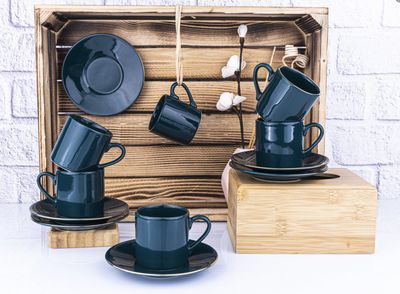 Naz 6 Kişilik Kahve Fincan Takımı Petrol