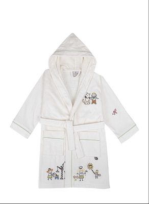 Ecocotton Carnaval Unisex Kinderbadjas 100% Biologisch Katoen Geborduurd Crème