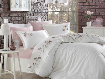 Dantela Anetta 3D Tweepersoons Geborduurd Katoenen Satijn Dekbedovertrek Set