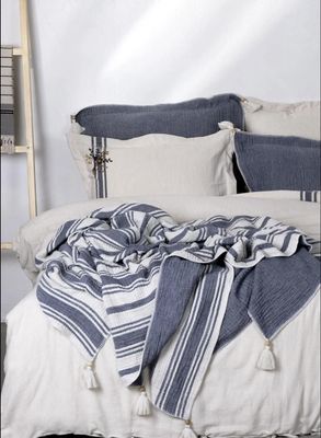 Ecocotton Mila Tweepersoons Bedsprei Set 100% Organisch Katoen Mousseline Gevuld Navy Blauw 240X260cm