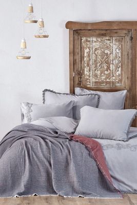 Ecocotton Muna Single sprei 100% organisch katoen Inject Bordeaux-Anthraciet 180x240 Cm