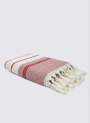 Ecocotton Arden Hand Face Towel 100% Organic Cotton Blended Hemp Towel Red-Beige 50x90 Cm
