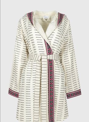 Ecocotton Laodikeia Dames Badjas 100% Biologisch Katoen Jacquard Crème