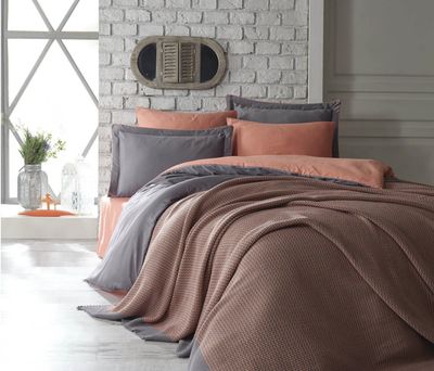 dantela Tuana Tweepersoons Katoenen satijnen dekbedovertrek & deken Set Oranje