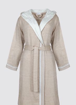 Ecocotton Hasna dames Badjas 100% Organisch Katoen Linnen Melange Terra