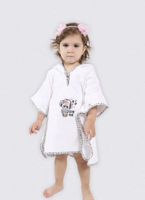 Ecocotton Melodica Baby Poncho 100% Biologisch Katoen Geborduurd Wit 2-5 jaar