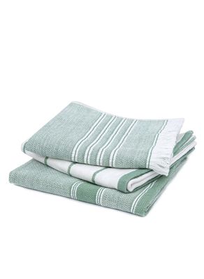 Ecocotton Elis 3-Piece Drying Towel 100% Organic Cotton Yarn Dyed Special Woven Green-Cream 40X60 Cm
