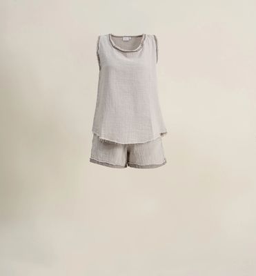 Ecocotton Melsa dames pyjama Set Met Short 100% biologisch katoen mousseline lichtgrijs