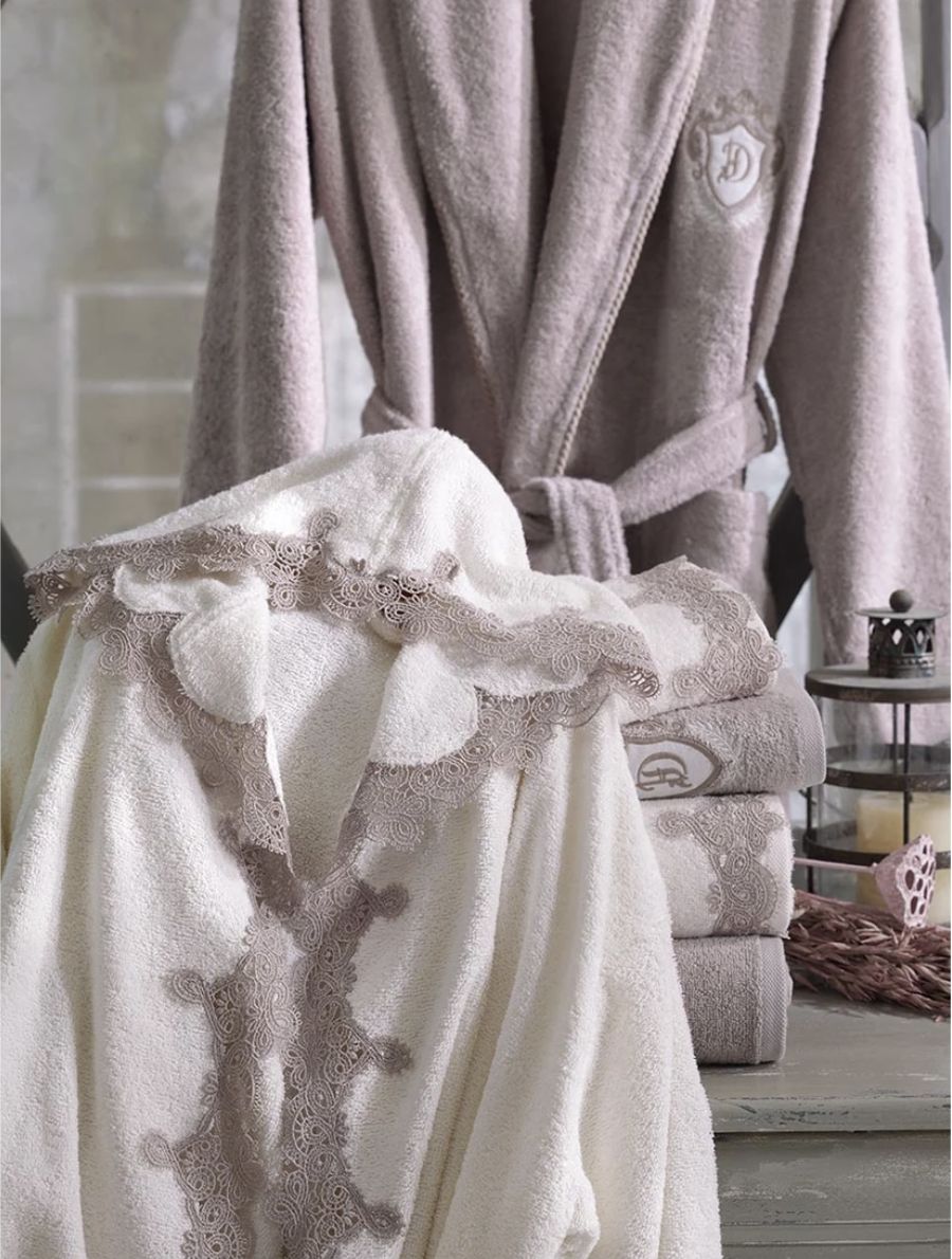 Dantela Almira Bamboe Familie Badjassen Set Crème-terracotta