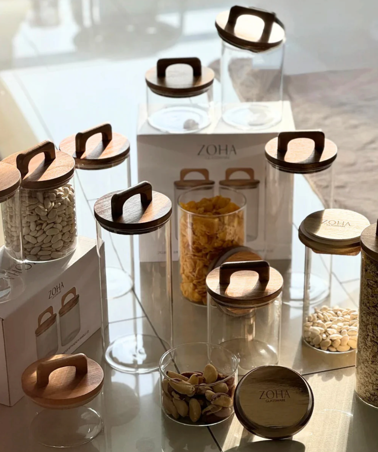 Voorraadpotten Henkel acacia deksel set van 2/ 1000 ml