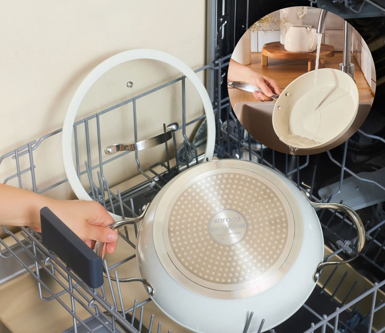 Karaca Swiss Crystal Almond Cream Kookpot met roestvrijstalen handvat, 24 cm