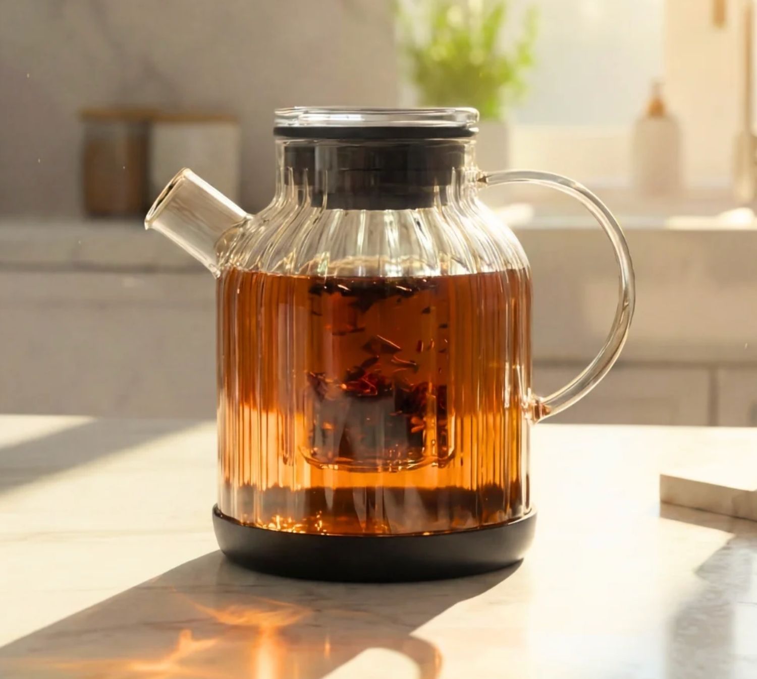 Çizgili cam çaydanlık 1,5 l siyah