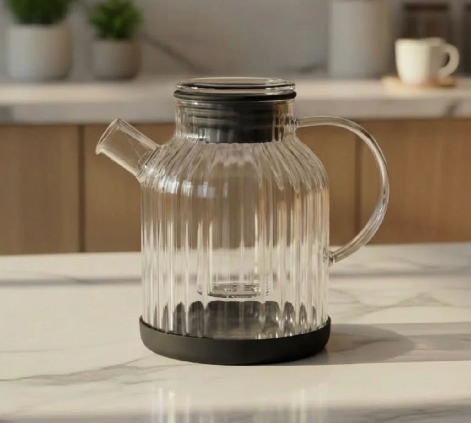 Çizgili cam çaydanlık 1,5 l siyah