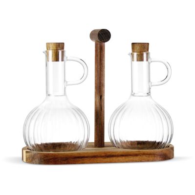 olie- en azijnstel met acaciahouten basis 300 ml – 2 stuks