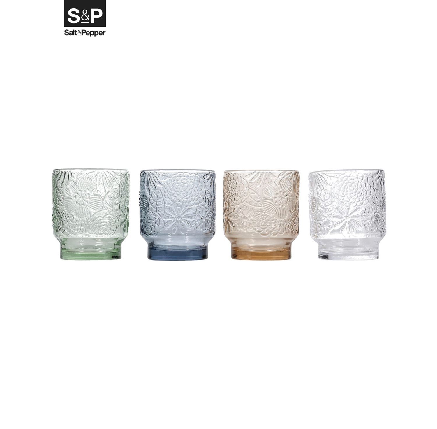 S&P Glas 30cl blauwgrijs Flora - set/4