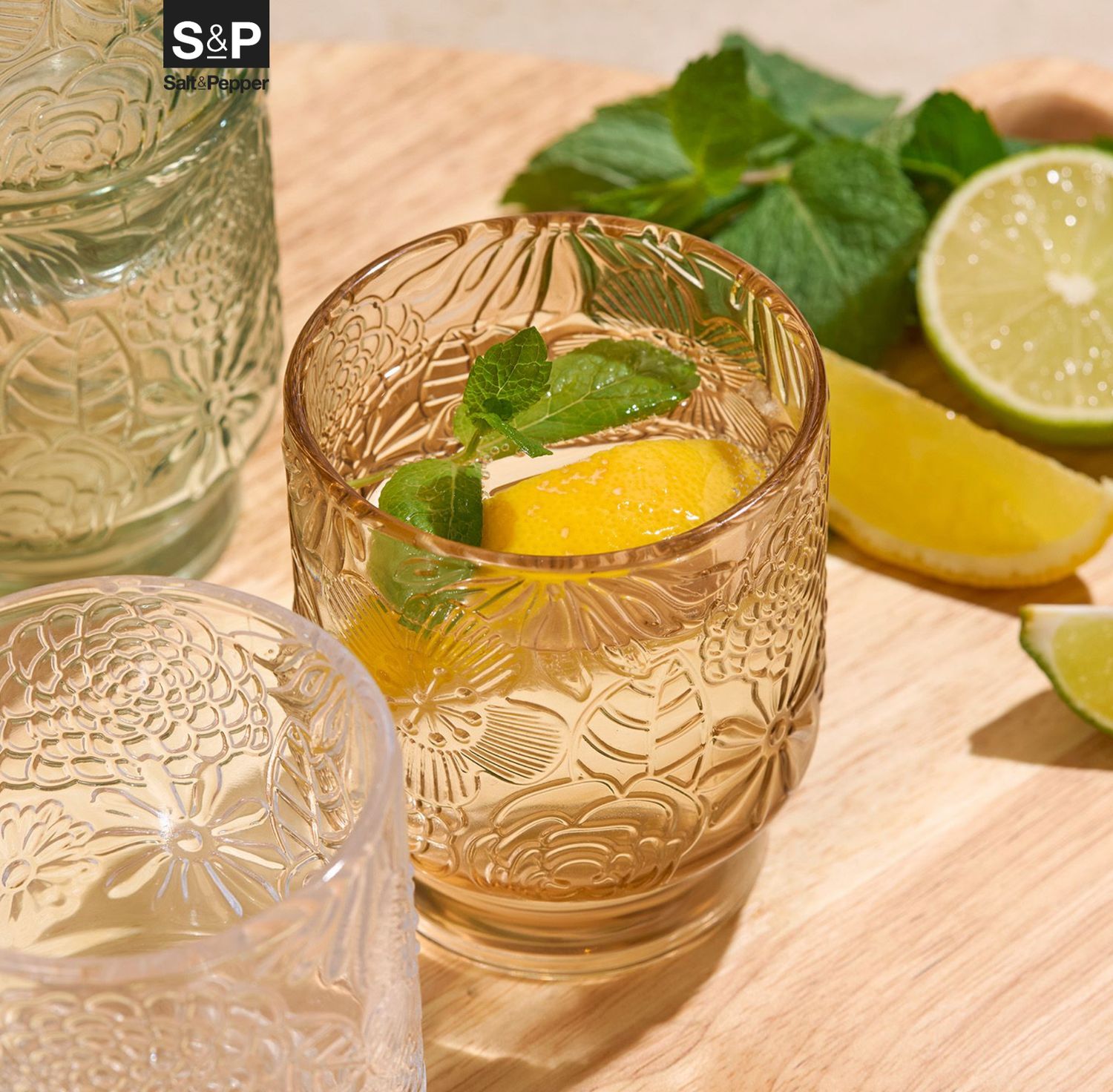 S&P Glas 30cl amber Flora - set/4