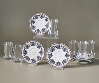 Karaca Nakkas 12-Piece Turkish Tea Set for 6 People, 130ml, Red Karaca Nakkas 12-Piece Turkish Tea Set for 6 People, 130ml, Red