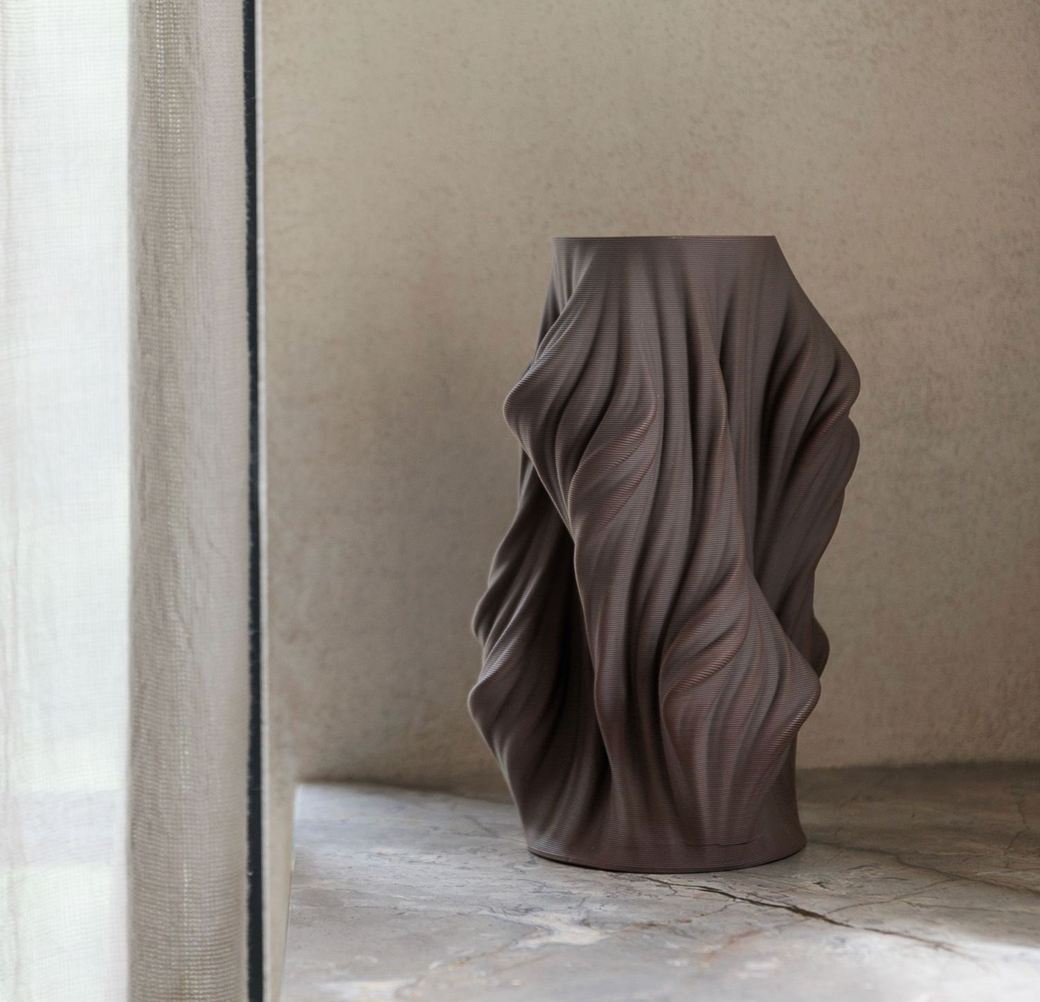 Vaas 20x20xH28,5cm satin brown Vea