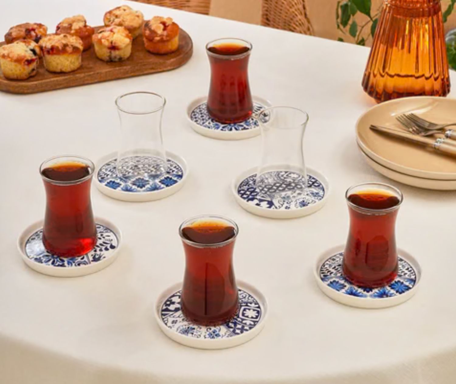Karaca Portela 12-delige Turkse Theeset voor 6 Personen, 170 ml, Meerkleurig
