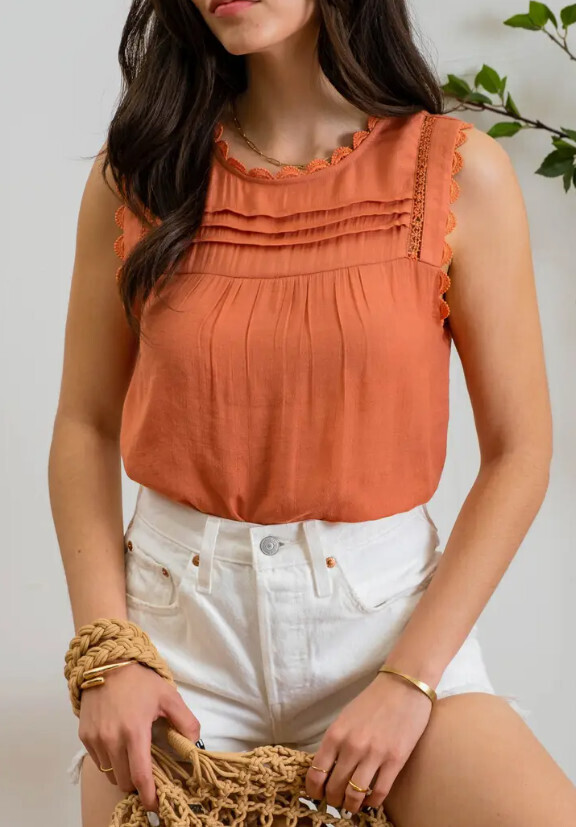 Abby Lace Edge Woven Top