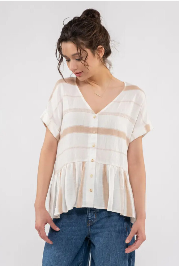 Nicole Striped Button Down Top
