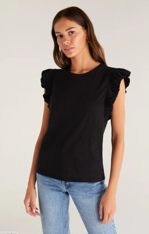 Z Supply | Dakota Ruffled Tank, Color: Black, Size: XS