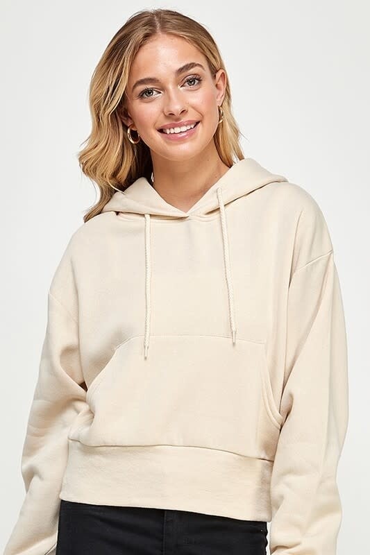 Sylvie Oversized Crop Pullover Hoodie, Color: Cream, Size: Small