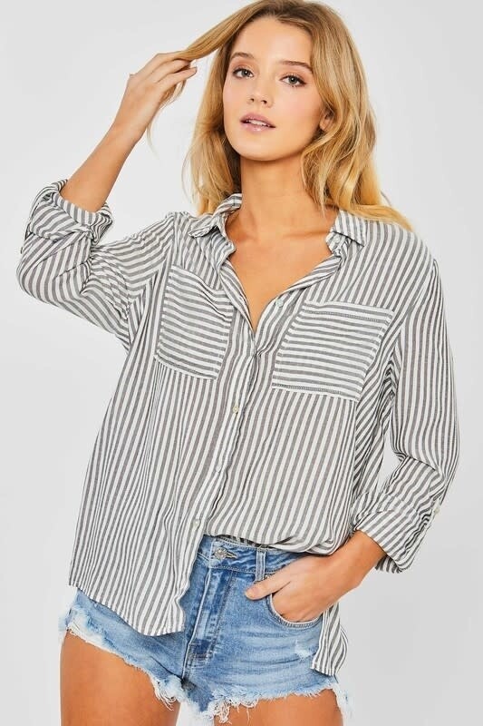 Haley Stripe Button Down , Color: Black, Size: Small
