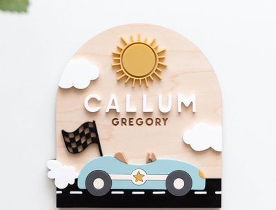 Baby naambord racewagen