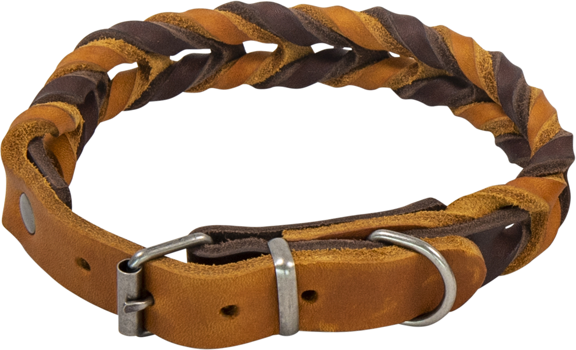 Country leather gevlochten halsband bruin/cognac Art. Nr. 00228