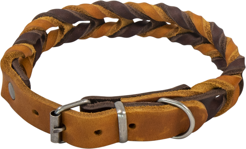 Country leather gevlochten halsband bruin/cognac Art. Nr. 00228