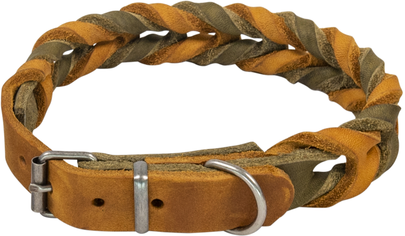 Country leather gevlochten halsband olijf/cognac Art. Nr. 00229