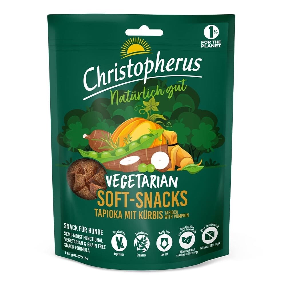 Christopherus Dog Semi-moist Snack Vegetarian Tapioca with Pumpkin 125 gr Art. Nr. 00977