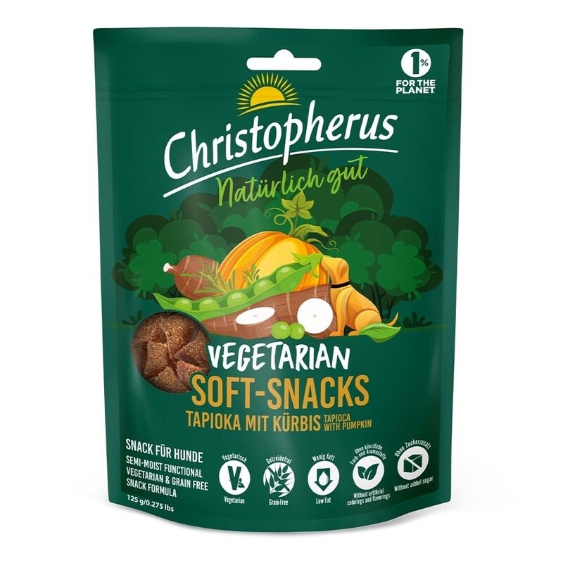 Christopherus Dog Semi-moist Snack Vegetarian Tapioca with Pumpkin 125 gr Art. Nr. 00977