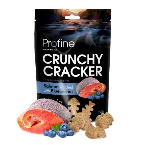 PROFINE  Graanvrij Crunchy Cracker SALMON and BLUEBERRIES 150gr Art. Nr. 01028