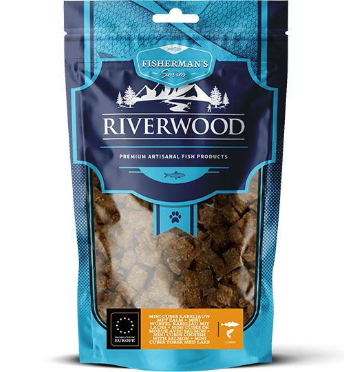 RIVERWOOD mini cubes Kabeljauw met zalm 125gr. Art. Nr. 00944